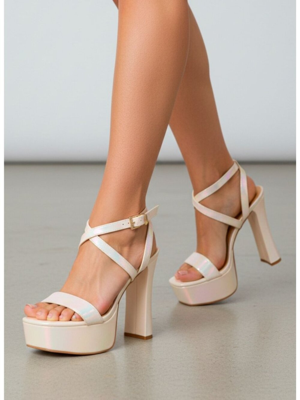 Strappy Platform High Heel Sandals With Adjustable Ankle Strap & Block Heel In I